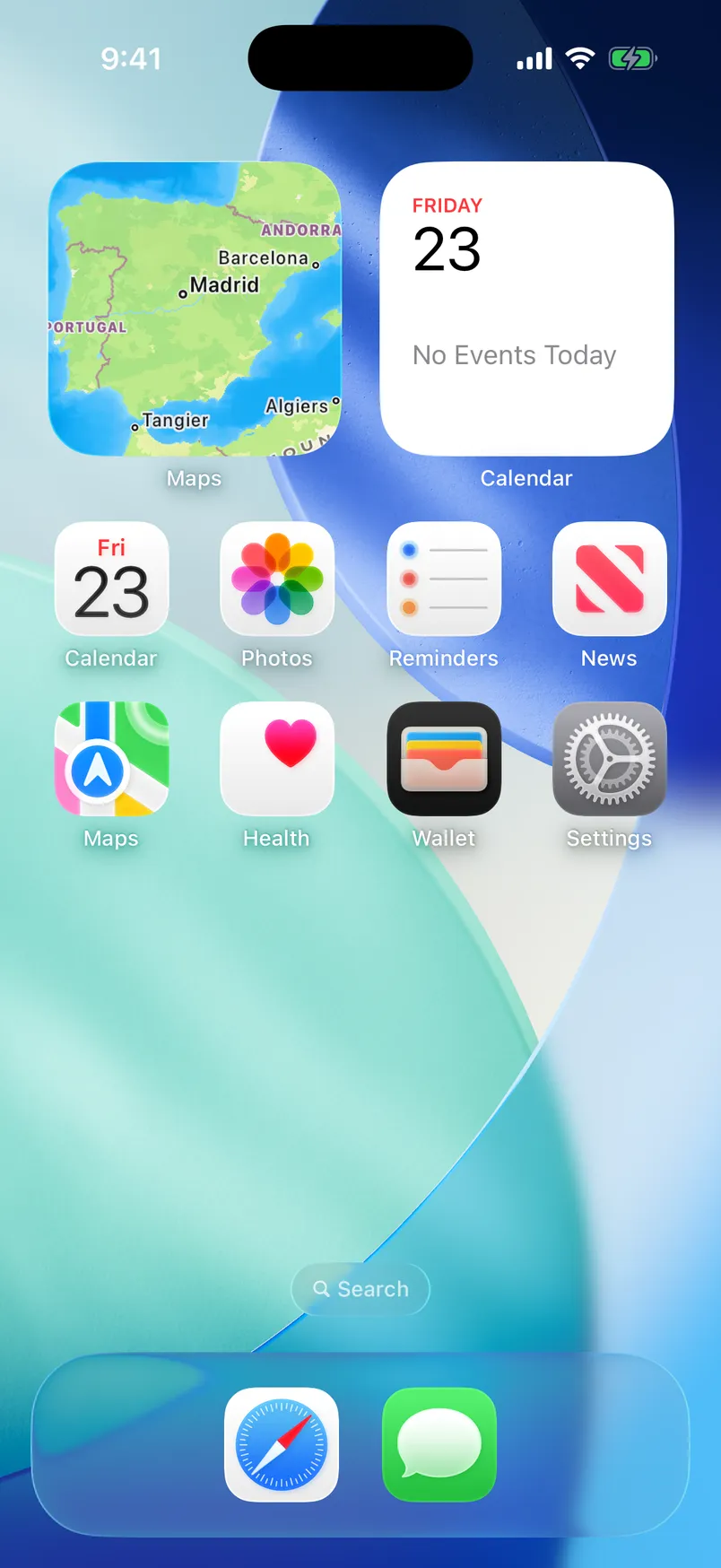 An iPhone home screen with Maps, Calendar, Photos, Health, Wallet and Settings